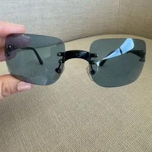 Rare Vintage Chanel Black Matte Metal Frameless Blue Lense Sunglasses with Case Chanel 4109 168 80 – Vintage Frames Company main image 3